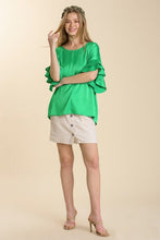 Load image into Gallery viewer, Umgee Satin Top with Ruffled Sleeves in Kelly Green Shirts &amp; Tops Umgee   
