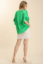 Load image into Gallery viewer, Umgee Satin Top with Ruffled Sleeves in Kelly Green Shirts &amp; Tops Umgee   
