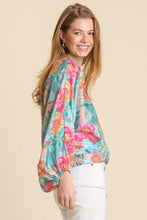 Load image into Gallery viewer, Umgee Mint Floral Print Top with Long Puff Sleeves Shirts &amp; Tops Umgee   

