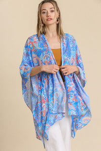 Umgee Paisley Print Kimono in Blue Mix Kimonos Umgee   