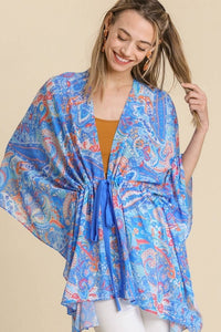Umgee Paisley Print Kimono in Blue Mix Kimonos Umgee   