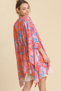 Umgee Paisley Print Kimono in Pink Mix Kimonos Umgee   