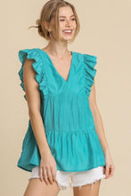Load image into Gallery viewer, Umgee Tiered Babydoll Top with Ruffled Trim in Emerald Green Shirts &amp; Tops Umgee   
