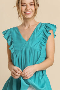 Umgee Tiered Babydoll Top with Ruffled Trim in Emerald Green Shirts & Tops Umgee   