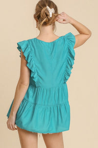 Umgee Tiered Babydoll Top with Ruffled Trim in Emerald Green Shirts & Tops Umgee   