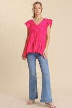 Load image into Gallery viewer, Umgee Tiered Babydoll Top with Ruffled Trim in Hot Pink Shirts &amp; Tops Umgee   
