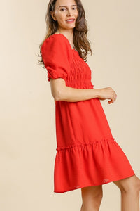 Umgee Tomato Red Waffle Texture Dress with Smocking FINAL SALE Dresses Umgee   
