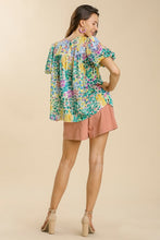 Load image into Gallery viewer, Umgee Metallic Floral Printed Top with Puff Sleeves in Yellow Mix Shirts &amp; Tops Umgee   
