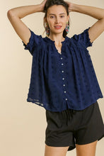 Load image into Gallery viewer, Umgee Swiss Dot Top with Puff Sleeves in Navy Shirts &amp; Tops Umgee   
