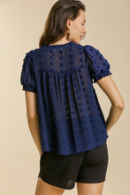 Load image into Gallery viewer, Umgee Swiss Dot Top with Puff Sleeves in Navy Shirts &amp; Tops Umgee   
