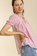 Load image into Gallery viewer, Umgee Swiss Dot Top with Puff Sleeves in Soft Mauve Shirts &amp; Tops Umgee   

