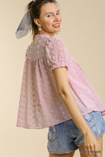 Load image into Gallery viewer, Umgee Swiss Dot Top with Puff Sleeves in Soft Mauve Shirts &amp; Tops Umgee   
