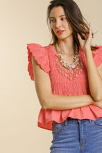Load image into Gallery viewer, Umgee Smocked Poplin Top in Coral-FINAL SALE Shirts &amp; Tops Umgee   
