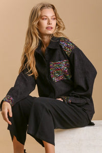 Umgee Black Shacket with Sequin Details Coats & Jackets Umgee   