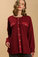 Umgee Shacket with Round Neckline in Wine FINAL SALE Coats & Jackets Umgee   