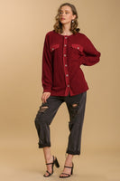 Umgee Shacket with Round Neckline in Wine FINAL SALE Coats & Jackets Umgee   