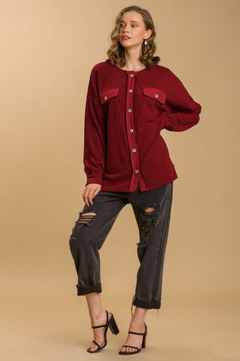 Umgee Shacket with Round Neckline in Wine FINAL SALE Coats & Jackets Umgee   