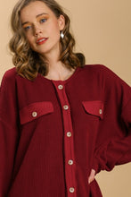 Load image into Gallery viewer, Umgee Shacket with Round Neckline in Wine Coats &amp; Jackets Umgee   
