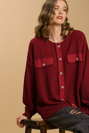 Umgee Shacket with Round Neckline in Wine FINAL SALE Coats & Jackets Umgee   