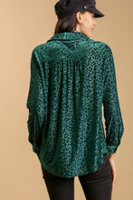 Load image into Gallery viewer, Umgee Sheer Velvet Animal Print Top in Forest Green Shirts &amp; Tops Umgee   

