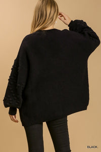 Umgee Pom Pom Cardigan Sweater in Black Cardigan Umgee   