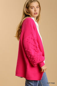 Umgee Pom Pom Cardigan Sweater in Hot Pink Cardigan Umgee   