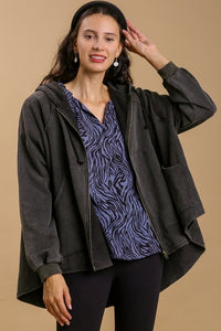 Umgee Mineral Washed Hooded Jacket Top in Black Shirts & Tops Umgee   