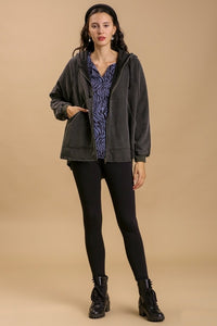 Umgee Mineral Washed Hooded Jacket Top in Black Shirts & Tops Umgee   