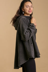 Umgee Mineral Washed Hooded Jacket Top in Black Shirts & Tops Umgee   