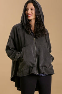 Umgee Mineral Washed Hooded Jacket Top in Black Shirts & Tops Umgee   