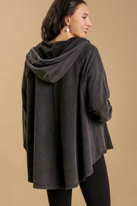 Umgee Mineral Washed Hooded Jacket Top in Black Shirts & Tops Umgee   