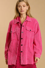 Load image into Gallery viewer, Umgee Corduroy Stone Washed Shacket in Hot Pink Coats &amp; Jackets Umgee   
