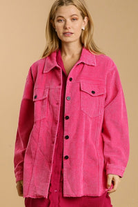 Umgee Corduroy Stone Washed Shacket in Hot Pink Coats & Jackets Umgee   