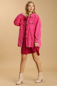 Umgee Corduroy Stone Washed Shacket in Hot Pink Coats & Jackets Umgee   