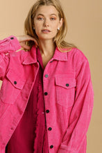 Load image into Gallery viewer, Umgee Corduroy Stone Washed Shacket in Hot Pink Coats &amp; Jackets Umgee   
