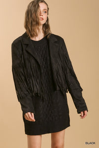 Umgee Fringe Crop Jacket in Black Coats & Jackets Umgee   