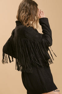 Umgee Fringe Crop Jacket in Black Coats & Jackets Umgee   