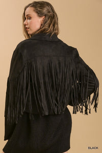 Umgee Fringe Crop Jacket in Black Coats & Jackets Umgee   