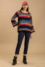 Load image into Gallery viewer, Umgee Multicolor Lightweight Sweater with Tie Back Tassel in Black Sweaters Umgee   
