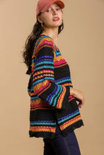 Load image into Gallery viewer, Umgee Multicolor Lightweight Sweater with Tie Back Tassel in Black Sweaters Umgee   
