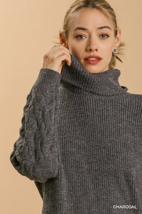 Umgee Turtle Neck Long Sleeve Pullover Sweater in Charcoal-FINAL SALE Sweaters Umgee   