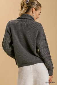 Umgee Turtle Neck Long Sleeve Pullover Sweater in Charcoal-FINAL SALE Sweaters Umgee   