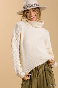 Umgee Turtle Neck Long Sleeve Pullover Sweater in Ivory Sweaters Umgee   