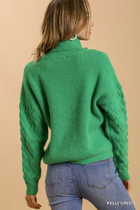 Umgee Turtle Neck Long Sleeve Pullover Sweater in Kelly Green Sweaters Umgee   