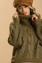 Load image into Gallery viewer, Umgee Turtle Neck Maeve Cable Detail Long Sleeve Pullover Sweater in Olive Sweaters Umgee   

