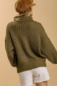 Umgee Turtle Neck Maeve Cable Detail Long Sleeve Pullover Sweater in Olive Sweaters Umgee   