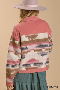 Umgee Vintage Pattern Jacket in Dusty Pink Coats & Jackets Umgee   