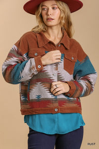 Umgee Vintage Pattern Jacket in Rust Coats & Jackets Umgee   