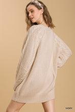 Load image into Gallery viewer, Umgee Round Neck Cable Knit Sweater Dress in Ivory Dress Umgee   
