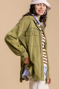 Umgee Shacket in Army Green Coats & Jackets Umgee   